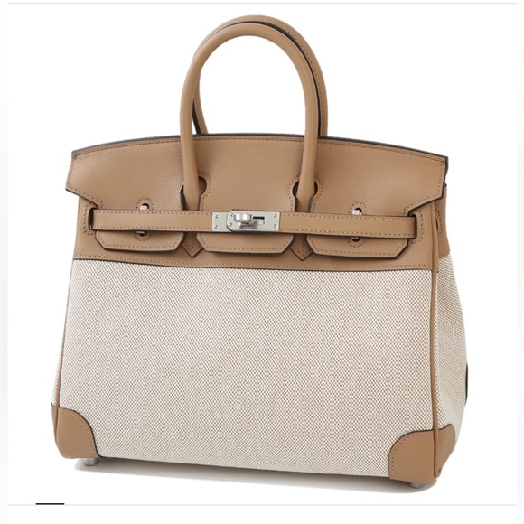 HERMÈS Limited Edition Birkin 25 handbag in Chai Swift leather and Toile H - Picture 2 of 14